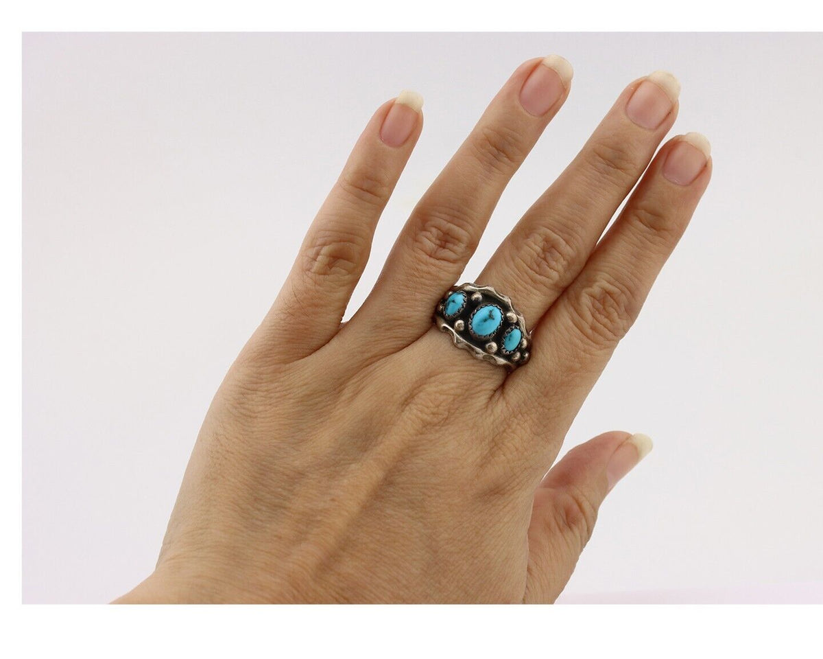 Navajo Ring 925 Silver Blue Artist Signed SkyStone Creations C.80's