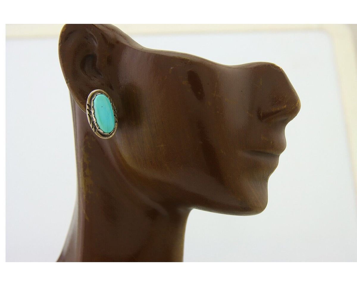 Navajo Earrings 925 Silver Natural Turquoise Native Artist C.80's