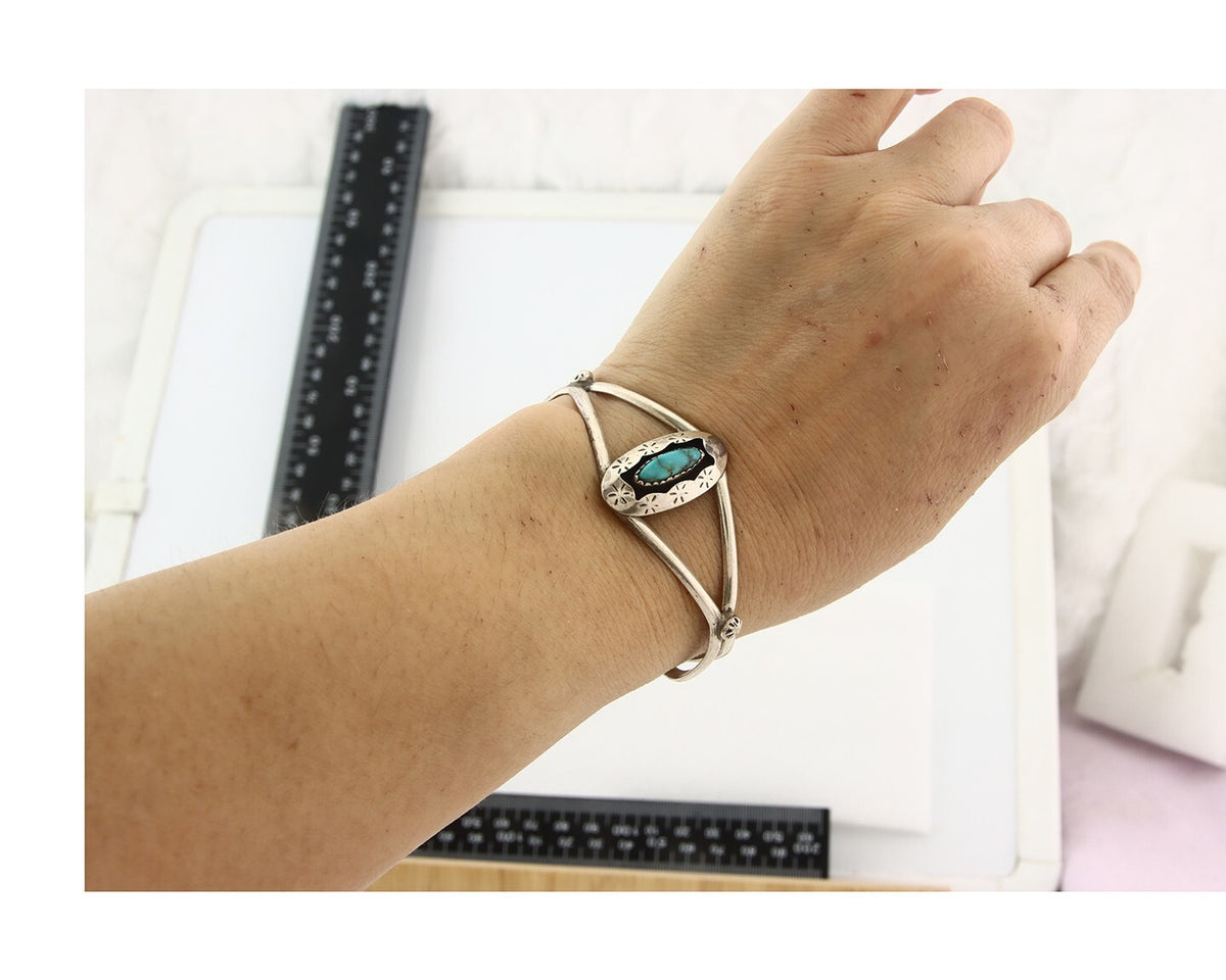 Vintage Navajo Bracelet 925 Silver Blue Turquoise Handmade