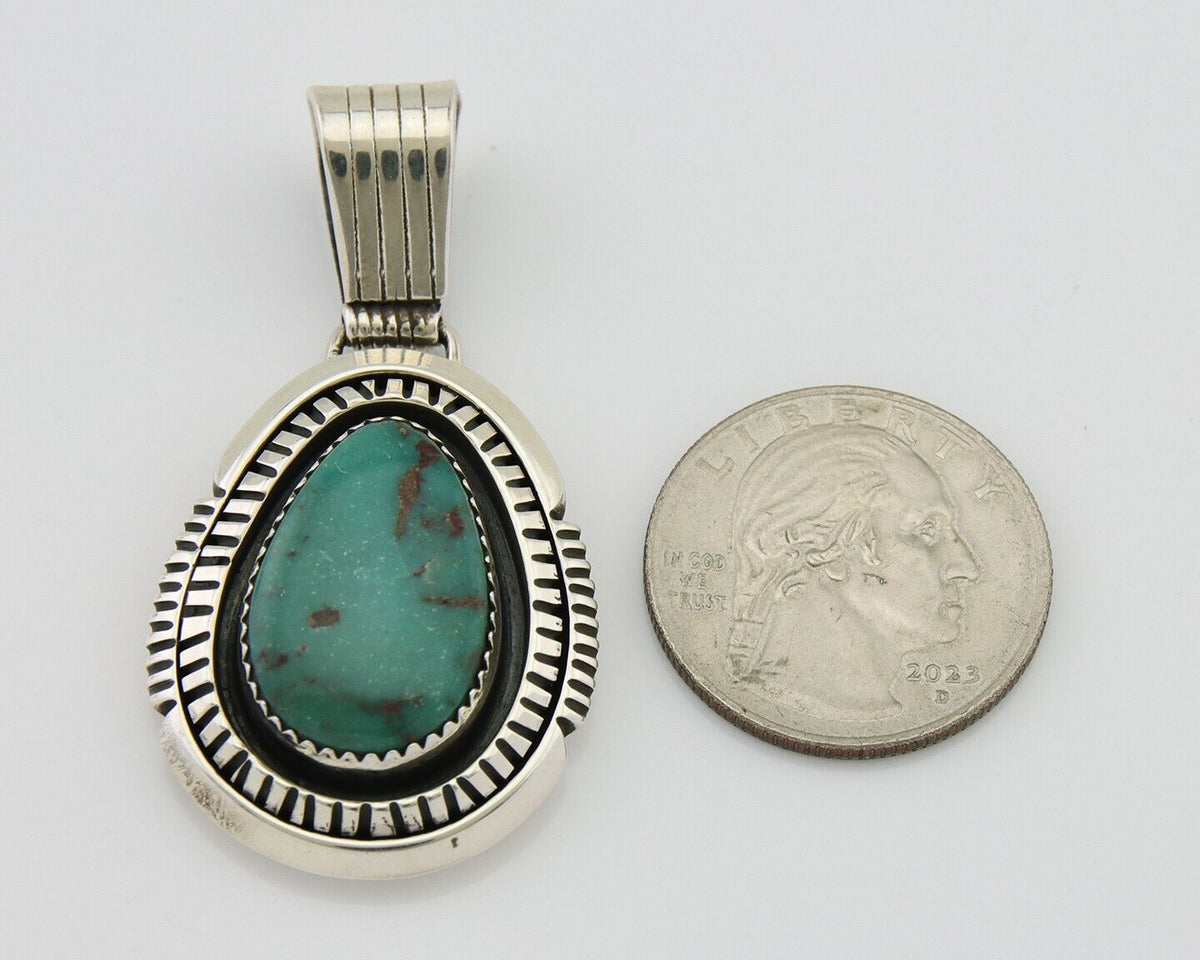 Navajo Pendant 925 Silver Natural Turquoise Artist Signed Lidia Begay C.80's