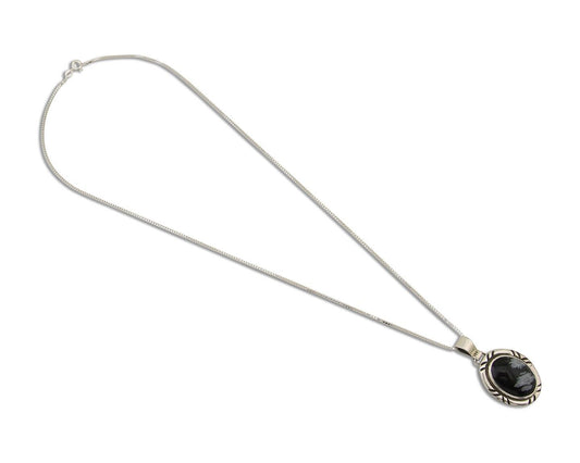 Navajo Necklace 925 Silver Onyx Natural Snowflake Agate Signed Native American
