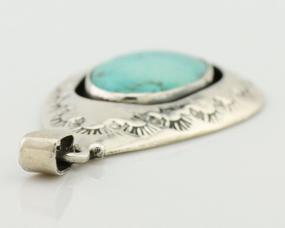 Navajo Pendant 925 Silver Blue Turquoise Artist Signed MC C.80's