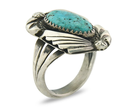 Traditional Navajo Ring Sterling Silver Authentic Turquoise Handmade Size 7.25