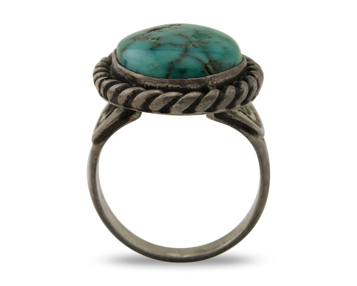 Men Navajo Ring 925 Silver Natural Slab Turquoise Signed Sunset C.80's