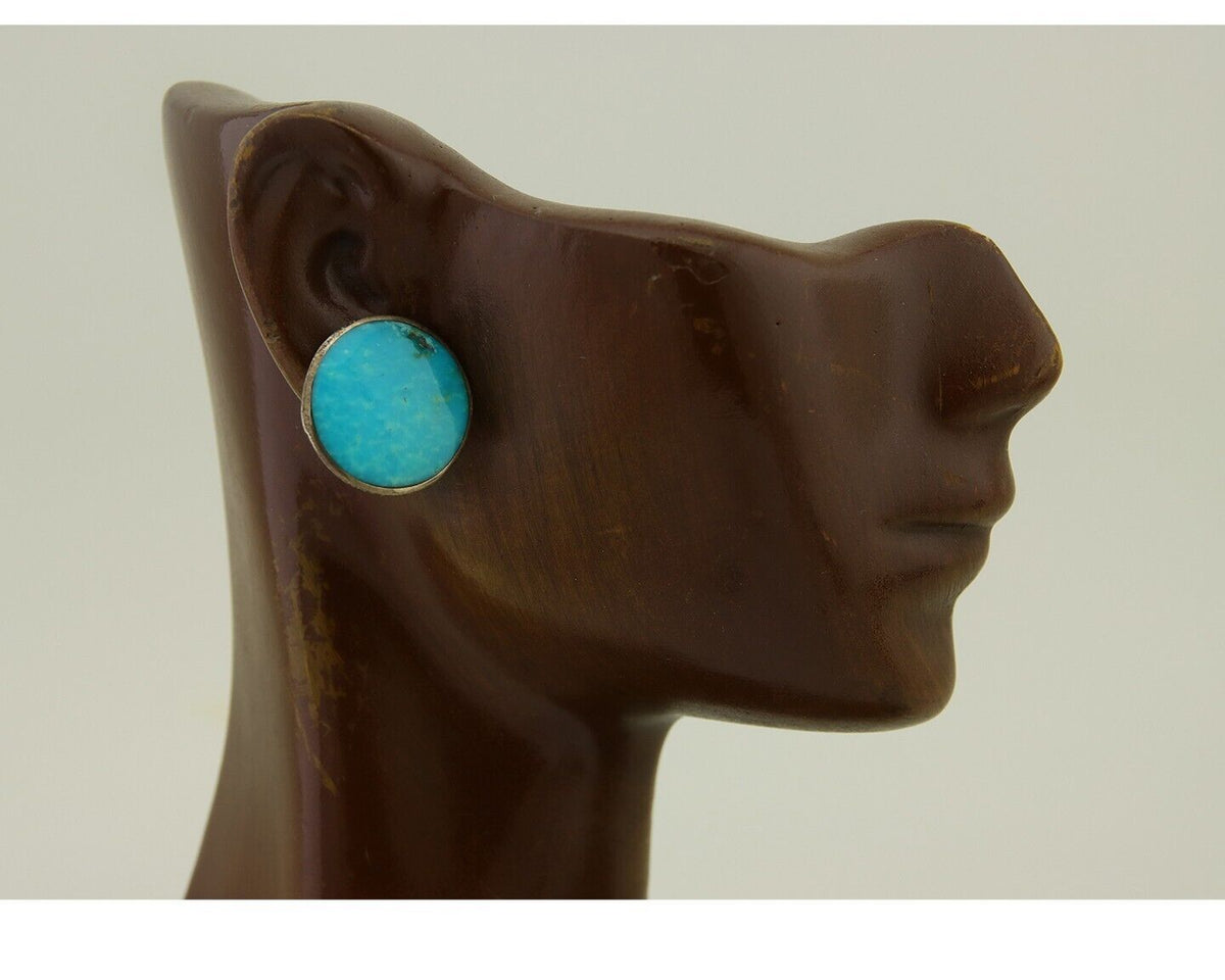 Navajo Shield Natural Turquoise Earrings 925 Silver Native American Artist C.80s