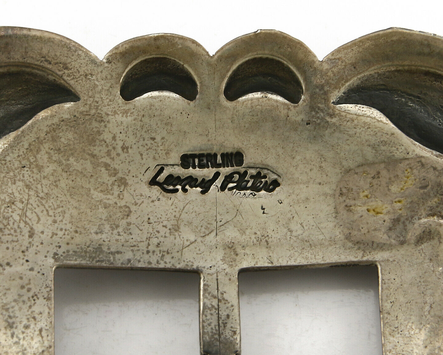 Navajo Belt Buckle .925 Silver Hand Stamped Artist Leonard Platero C.80's
