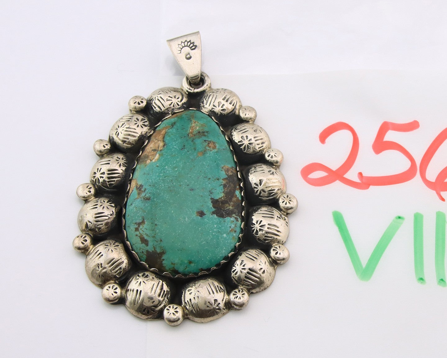 Large Navajo Pendant Sterling Silver Authentic Turquoise Vintage Artist Signed