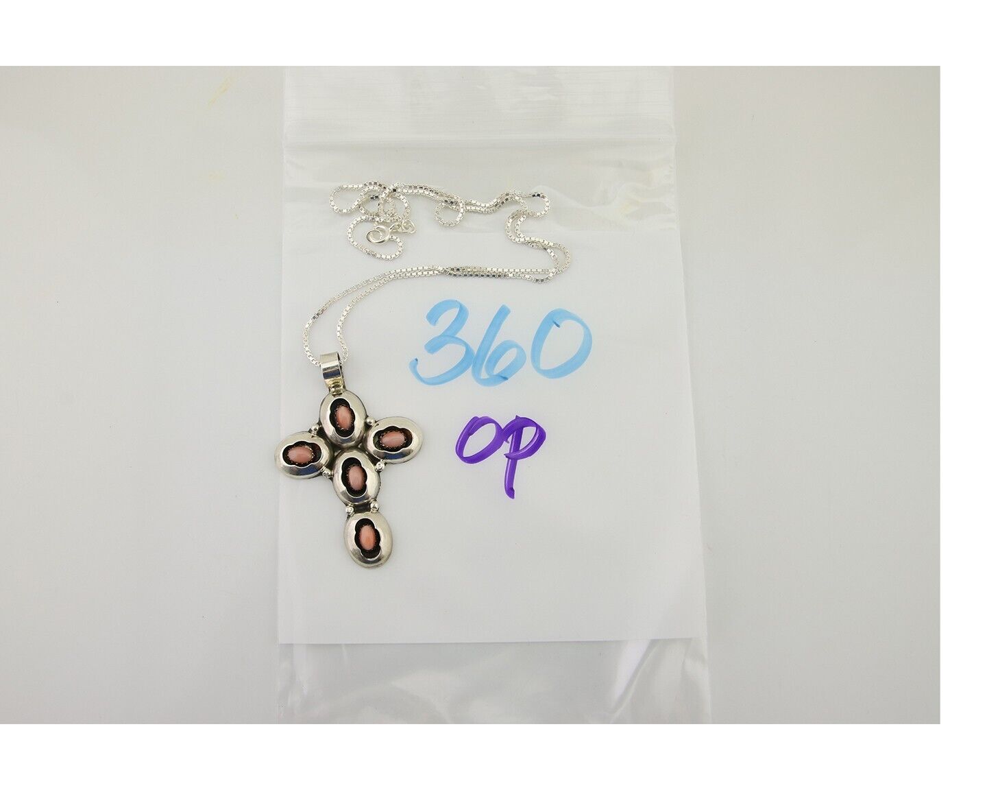 Navajo Cross Necklace 925 Silver Pink Coral Artist Signed G C80s