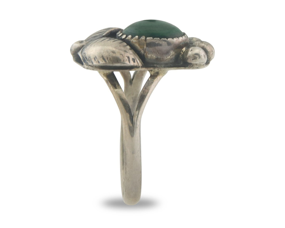 Vintage Navajo Ring 925 Sterling Authentic Traditional Malachite Size 6.0