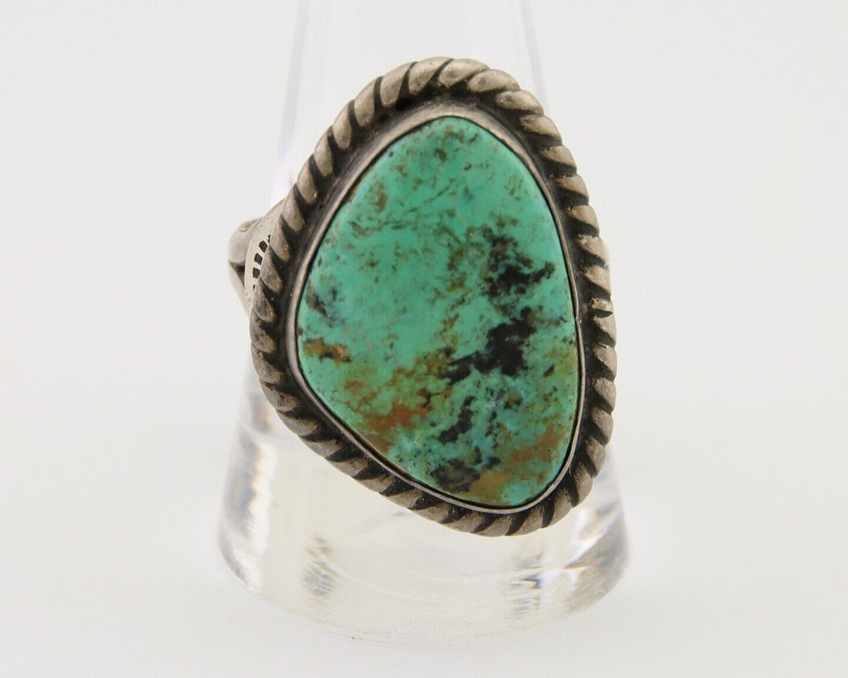 Men Navajo Ring 925 Silver Natural Slab Turquoise Signed Sunset C.80's