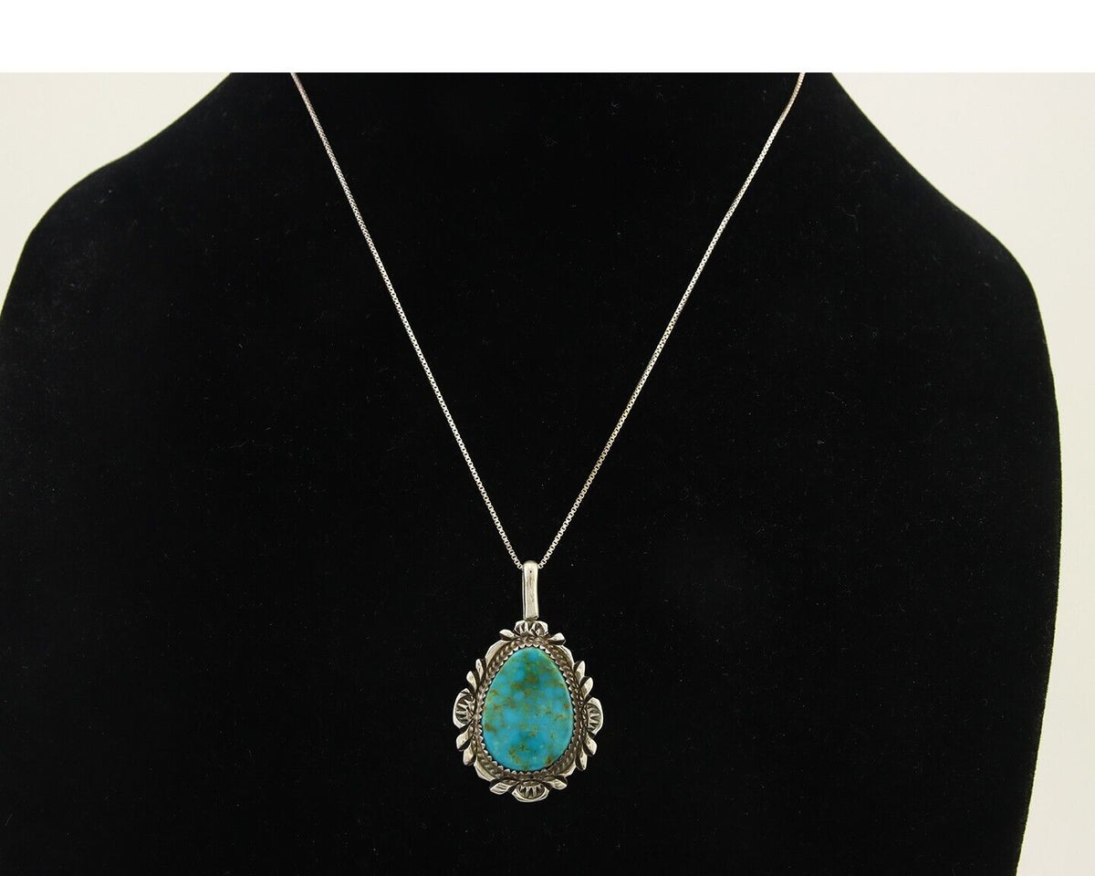 Navajo Necklace 925 Silver Natural Turquoise Artist Signed Billie Eagle C.80's