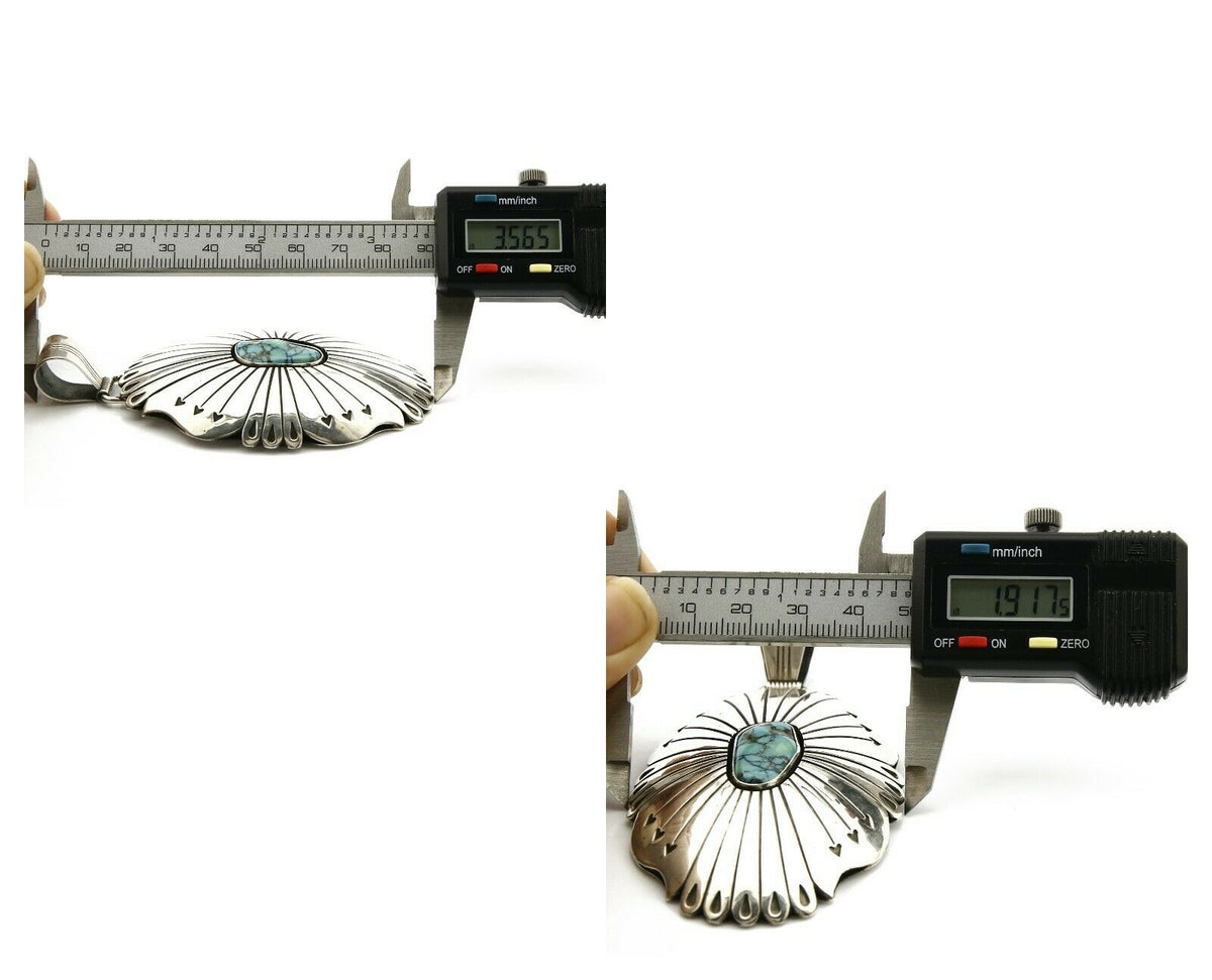 Navajo D Begay Pendant Natural Turquoise .925 Silver Hand Stamped C.80's