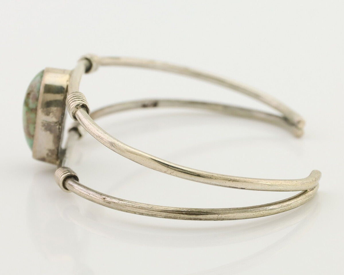 Navajo Bracelet 925 Silver Natural Green Turquoise Native American Artist C.80's