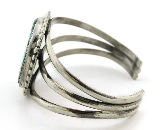 Navajo Cuff Bracelet Sterling Silver Kingman Turquoise Vintage Signed JR