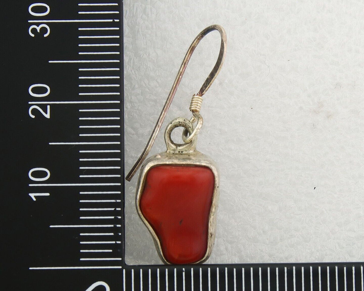 Navajo Earrings 925 Silver Natural Coral Native American Artist C.80's