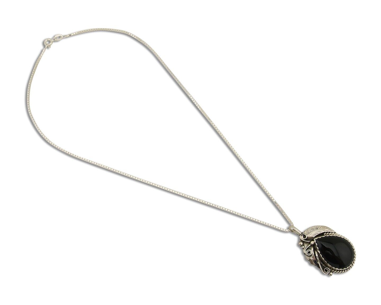 Navajo Necklace 925 Silver Natural Onyx Native Artist Signed Justin Morris C.80s