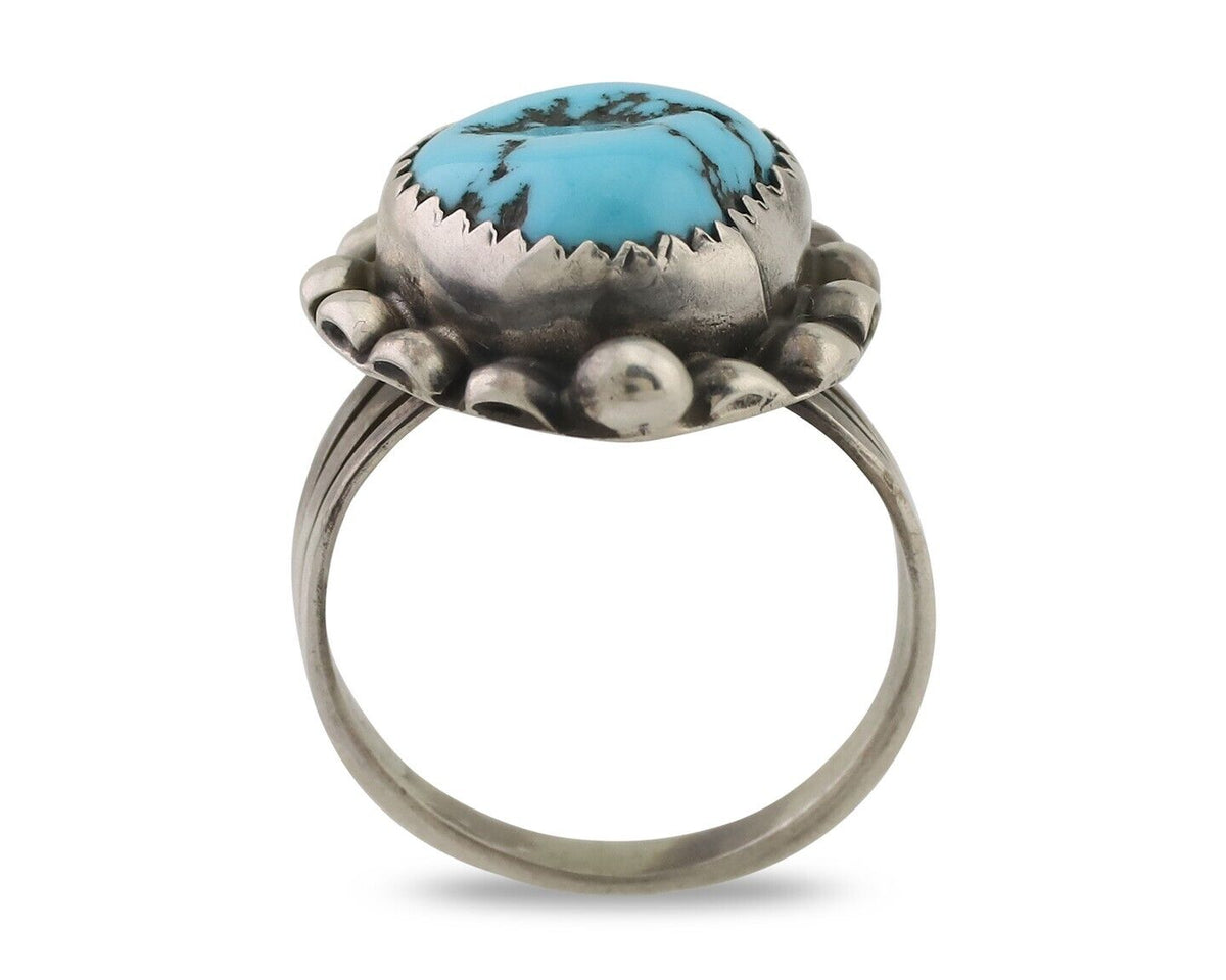 Navajo Ring 925 Silver Sleeping Beauty Turquoise Artist Signed SC C.80's