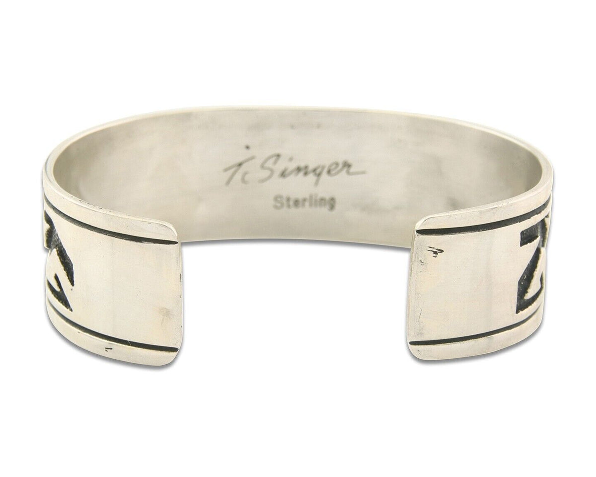 Navajo Bracelet 925 Silver Artist Signed Thomas Singer Cuff C.80's