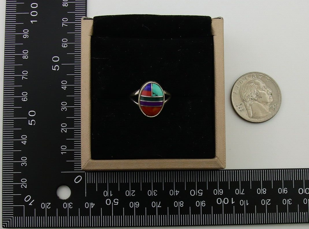 Navajo Ring 925 Sterling Silver Natural Gemstones Artist Signed Sunrise C.80's