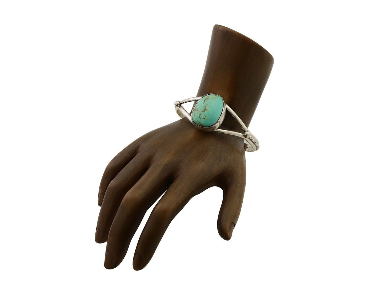 Navajo Cuff Bracelet 925 Silver Natural Blue Turquoise Artist Signed Gecko C.80s