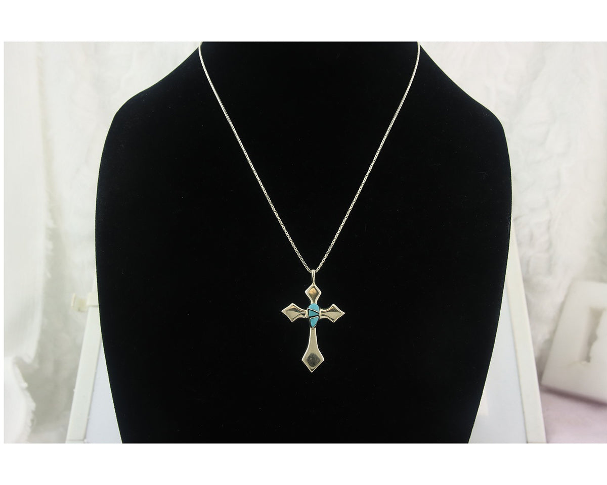 Navajo Cross Necklace Sterling Silver Authentic Natural Gemstones Signed M