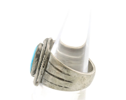 Navajo Horse Shoe Ring Sterling Silver Natural Turquoise Size 7.25