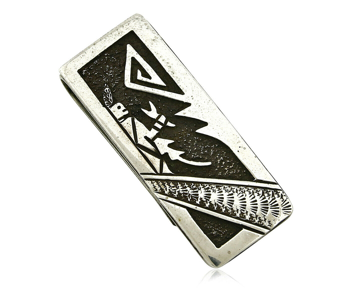 Navajo Money Clip .925 Silver & Nickle Hand Stamped Artist Richard Begay