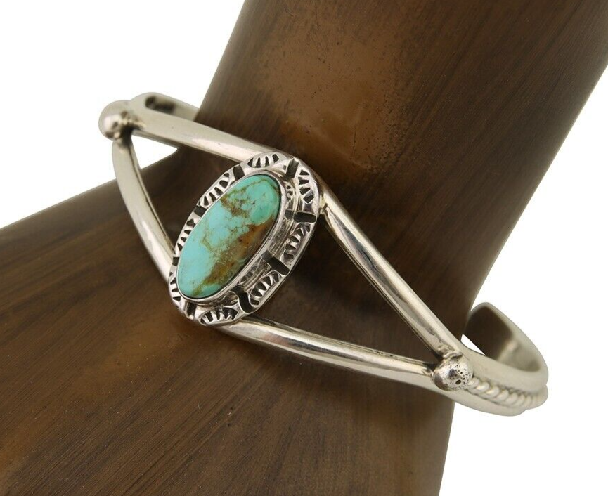 Navajo Bracelet 925 Silver Blue Turquoise Artist Signed Gecko C.80's