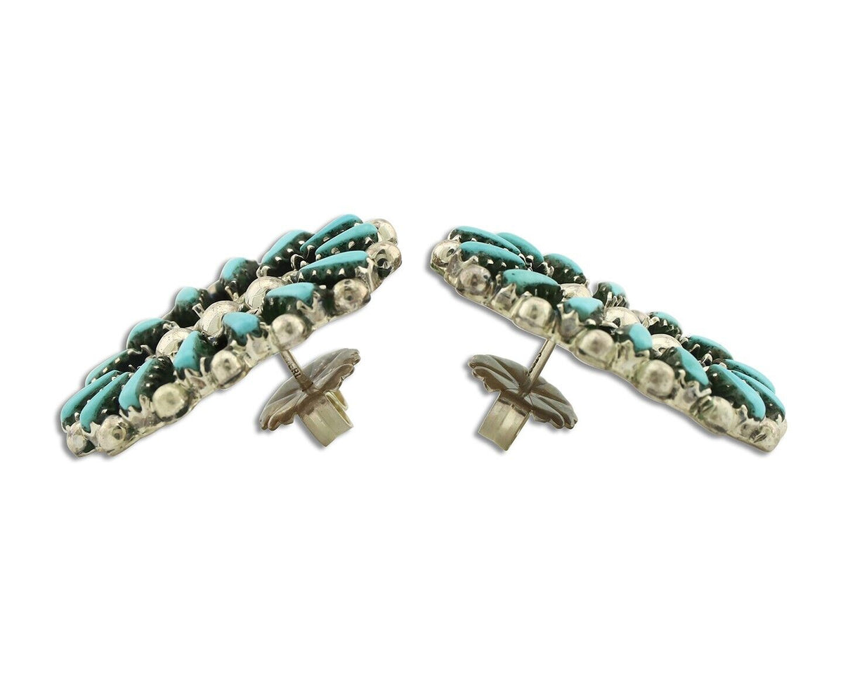 Navajo Earrings 925 Silver Sleeping Beauty Turquoise Signed B Yazzie C.80's