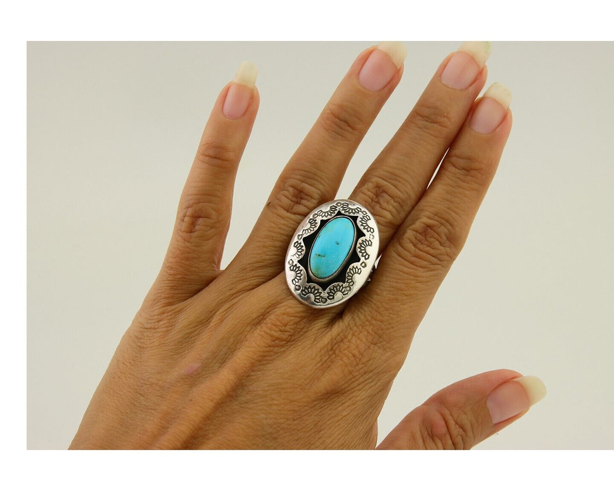 Navajo Handmade Ring 925 Silver Natural Arizona Signed M Horse C.80's