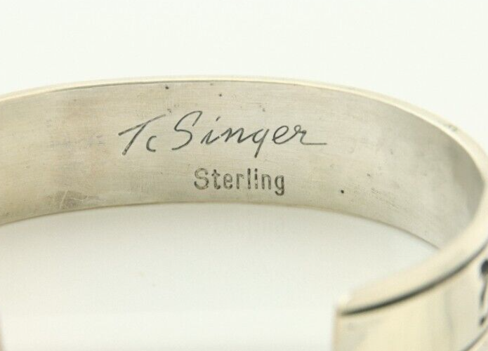 Mens's Navajo Bracelet 925 Silver Artist Signed Thomas Singer Cuff Made 1980's