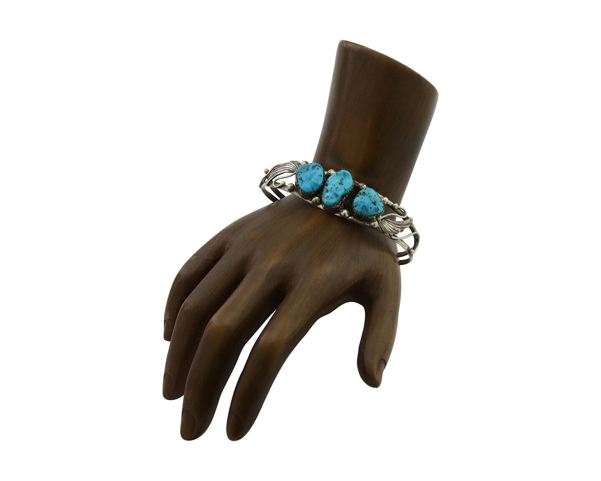 Navajo Bracelet 925 Silver Sleeping Beauty Turquoise Native American C.80's