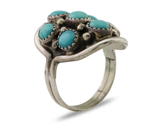 Navajo Handmade Ring 925 Silver Kingman Turquoise Artist Signed R C.80's