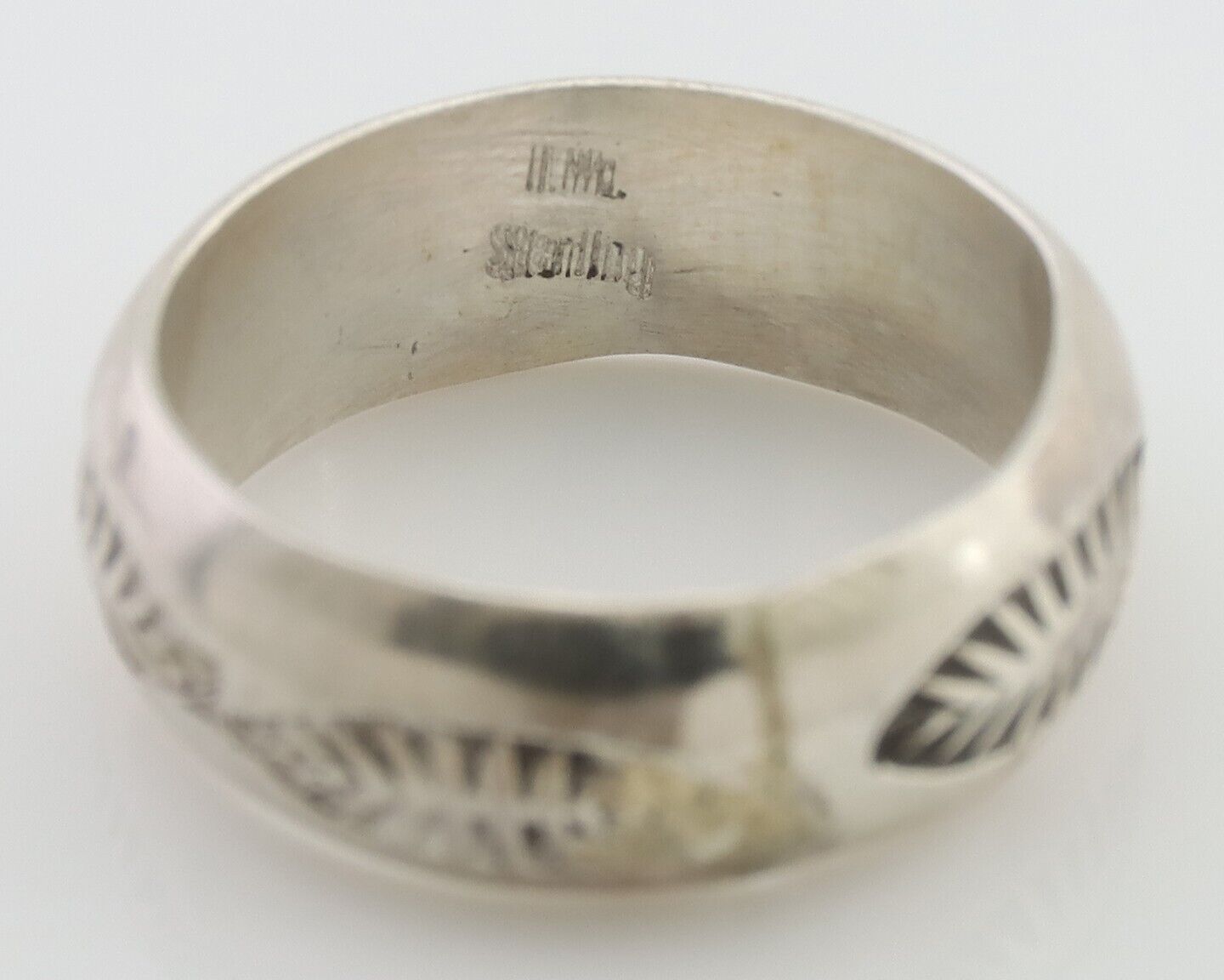 Navajo Hand Stamped Band 925 Silver 6.0 mm Signed Larry Chavez Size 5.25 C.80's