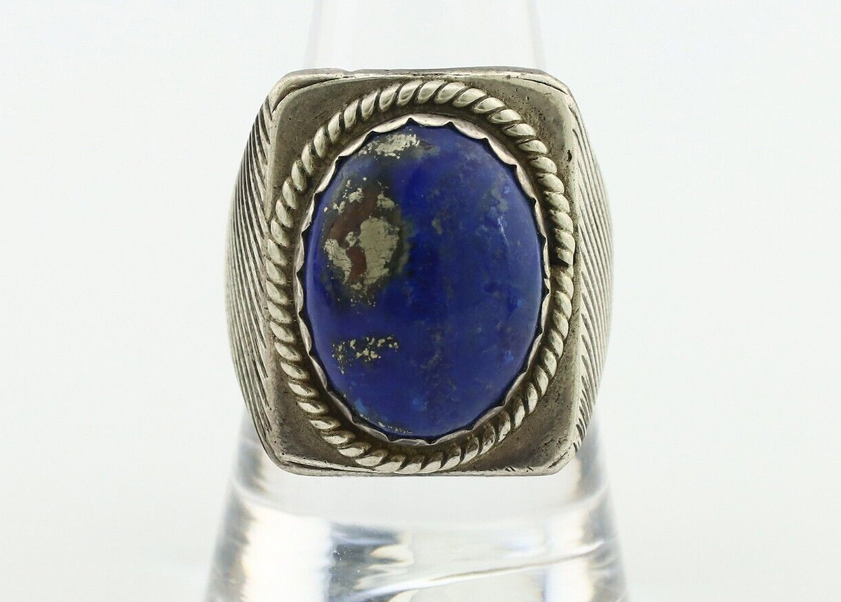 Navajo Ring 925 Silver Natural Blue Lapis Lazuli Native American Artist C.80's