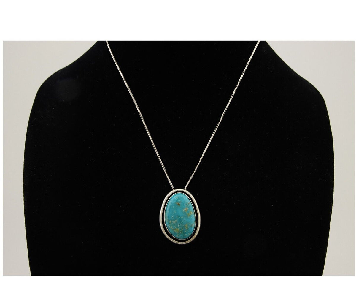 Navajo Necklace 925 Silver Blue Turquoise Artist Signed Doug Zachary C.80's