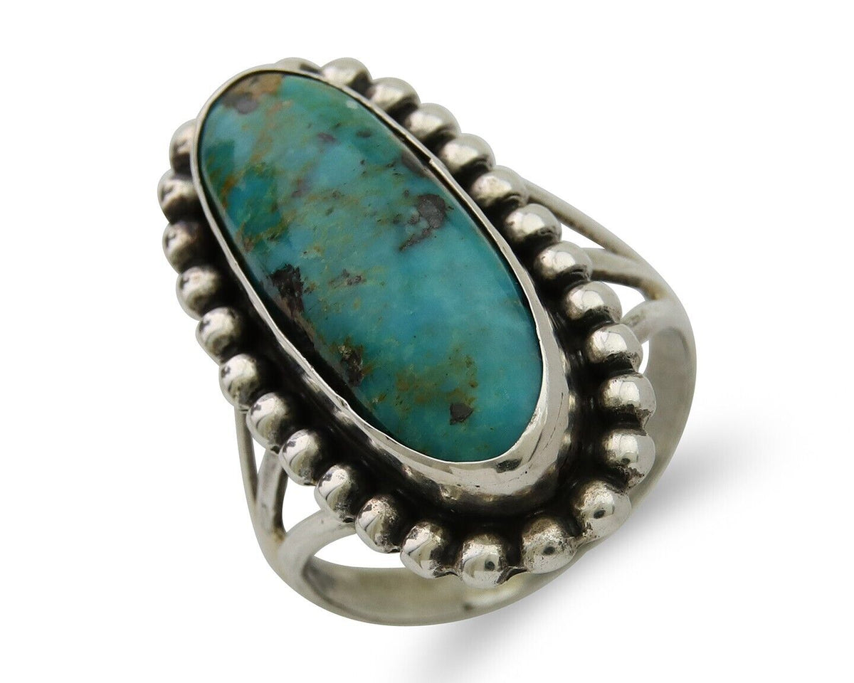 Navajo Shield Ring 925 Silver Arizona Turquoise Native Artist C.80's