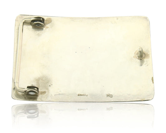 Vintage Navajo Belt Buckle 925 Silver Handmade Inlaid Gemstone Signed HB