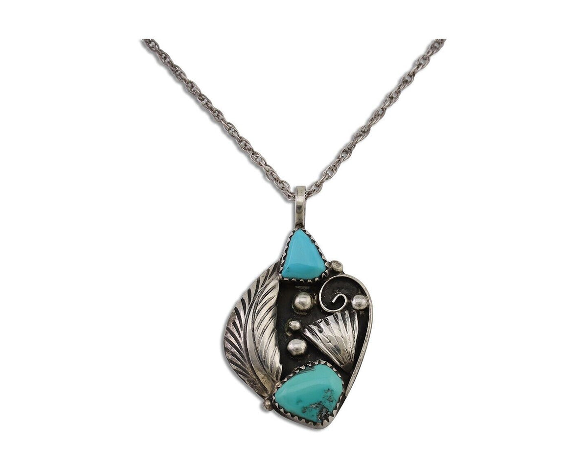 Navajo Turquoise Handmade Necklace 925 Silver Artist Signed PM C.80s
