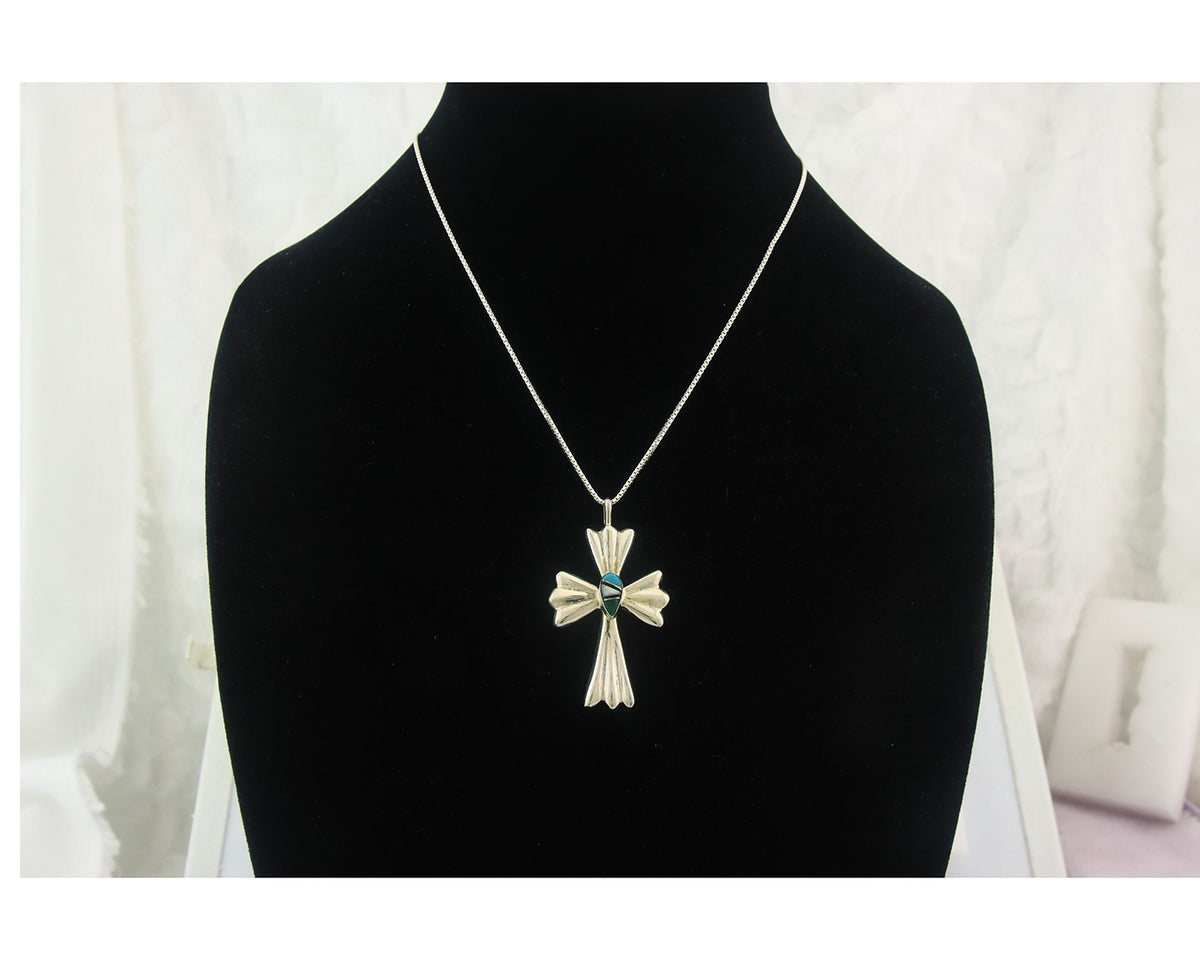 Navajo Cross Necklace Sterling Silver Authentic Natural Gemstones Signed M