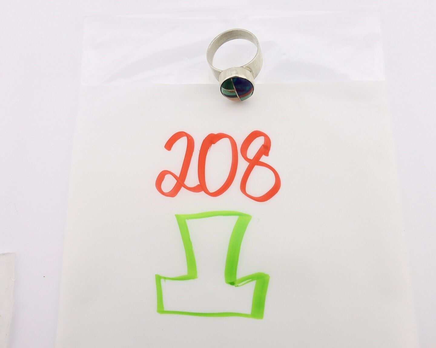 Zuni Inlaid Ring 925 Silver Mixed Natural Gemstones Native American Artist C.80s