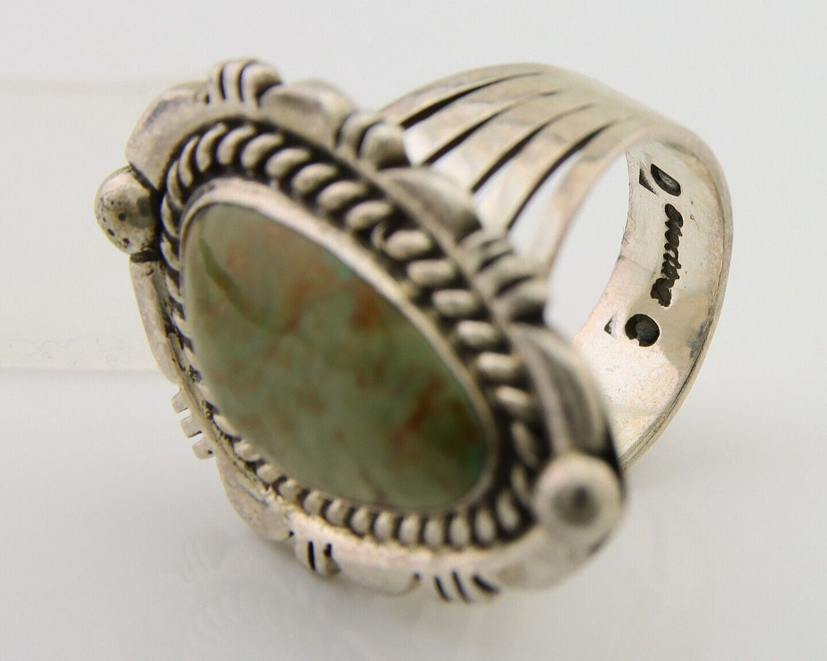 Navajo Ring 925 Sterling Silver Natural Green Turquoise Signed DC C.80's