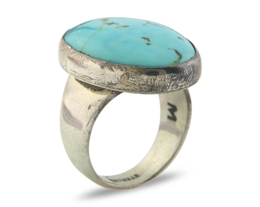 Navajo Ring 925 Sterling Turquoise Handmade Signed M Montoya C.80's Size 10