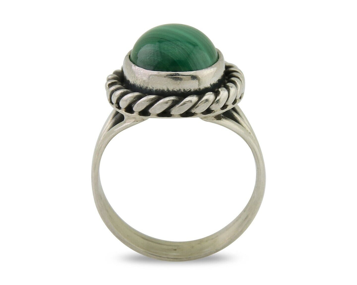 Navajo Ring 925 Silver Natural Malachite Native American Artist C.80's