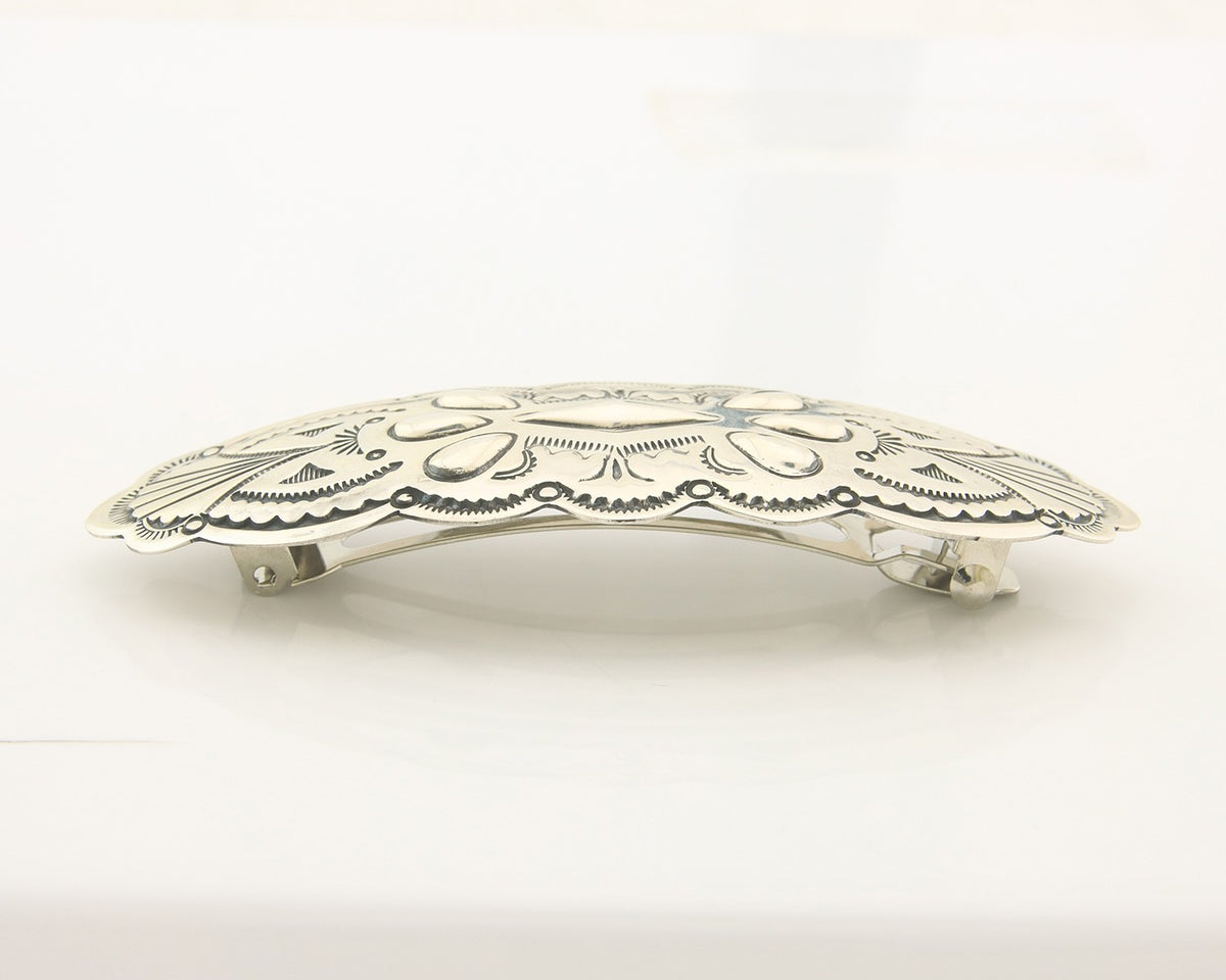 Vintage Navajo Barrette 925 Sterling Silver Hand Stamped Signed Delgarito