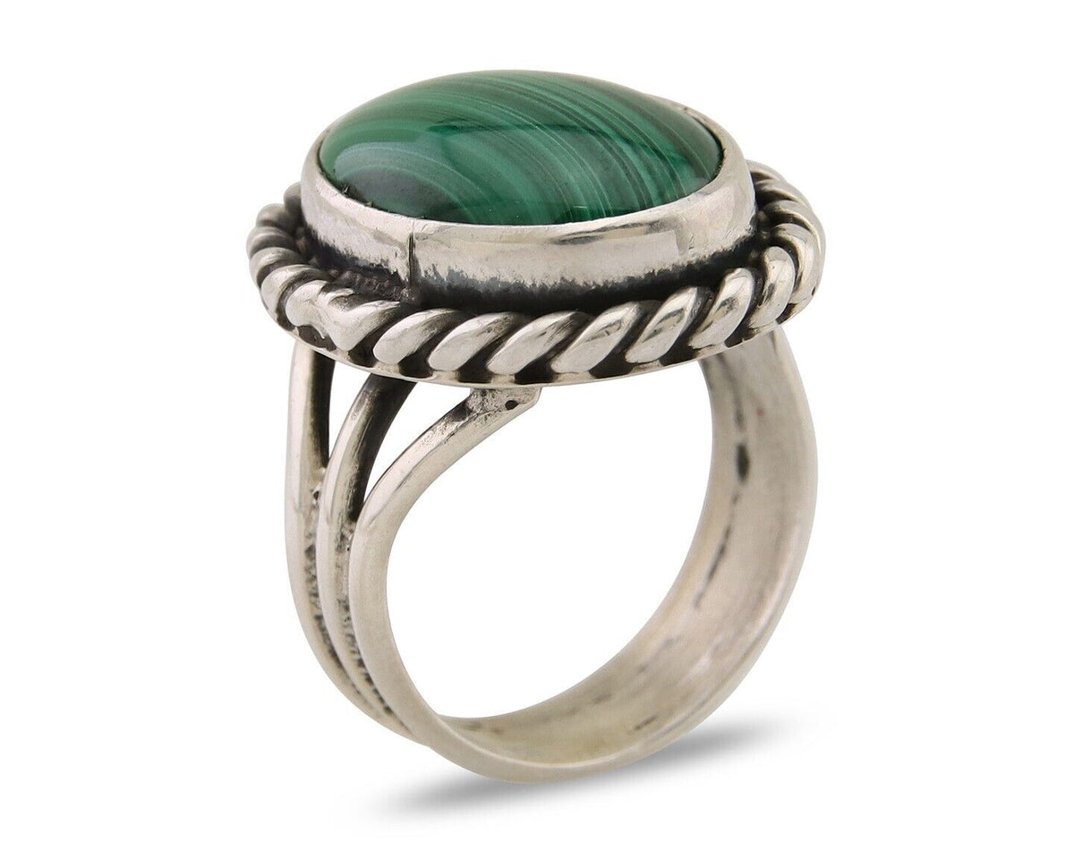 Navajo Ring 925 Silver Natural Malachite Native American Artist C.80's