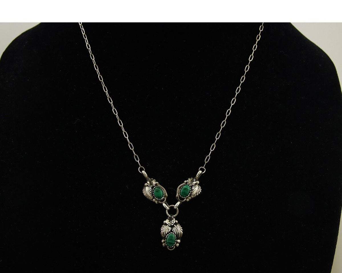 Navajo Necklace 925 Silver Natural Malchite Native American Signed SN C.80's