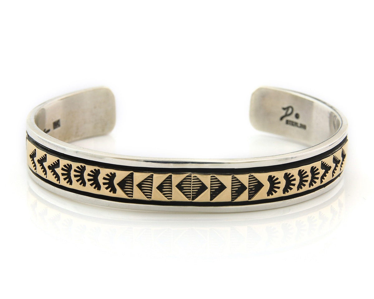 Navajo Cuff Bracelet Sterling Silver & Gold Vintage Signed Larry L Kaye