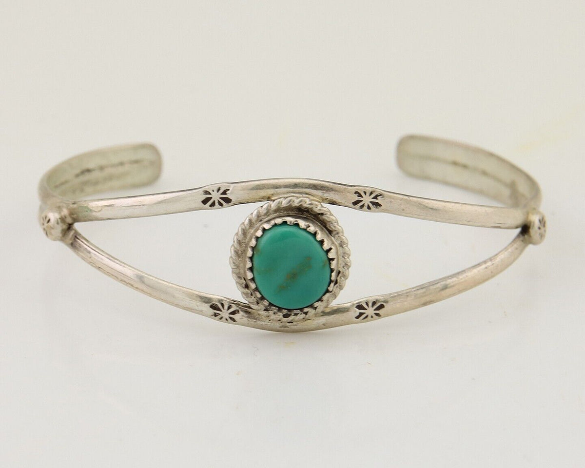 Navajo Hand Stamped Cuff Bracelet Turquoise 925 Silver Native American Artist