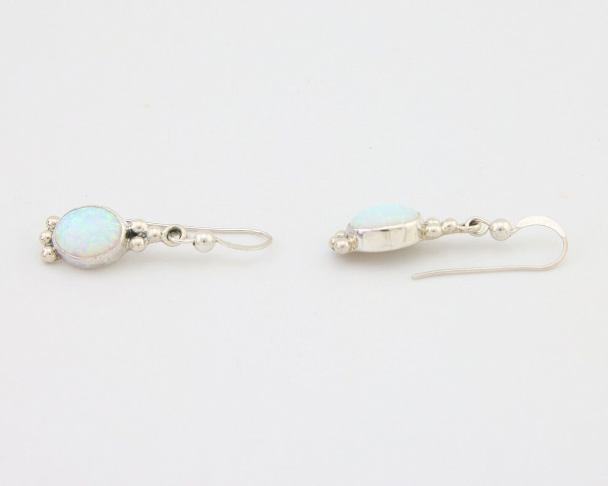 Navajo Dangle Earrings 925 Silver Natural Opal Artist Signed Montoya C.80's